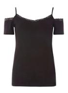 Dorothy Perkins *tall Black Lace Trim Cold Shoulder Top