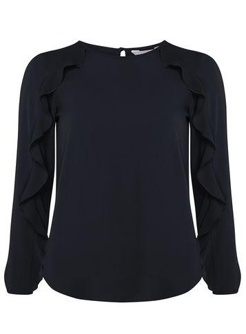 Dorothy Perkins Petite Navy Ruffle Sleeve Blouse