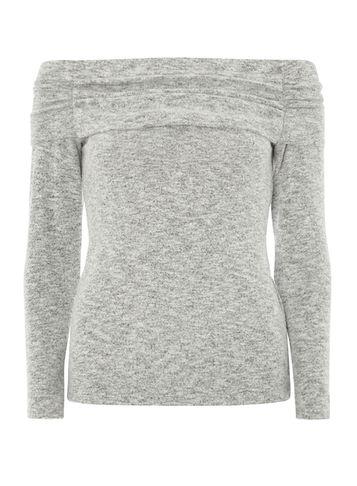 Dorothy Perkins Petite Grey Fold Over Bardot Top