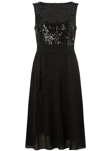 Dorothy Perkins *billie & Blossom Black Sequin Bodice Fit And Flare Dress