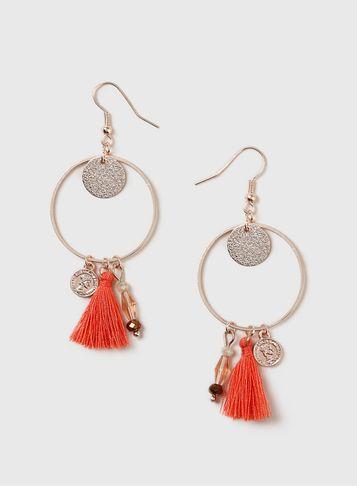 Dorothy Perkins Coral Tassel Hoop Earrings