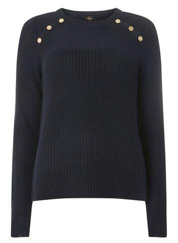 Dorothy Perkins *only Navy Long Sleeve Button Knitted Jumper