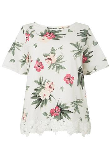 Dorothy Perkins Dp Curve Floral Print Lace Hem T-shirt