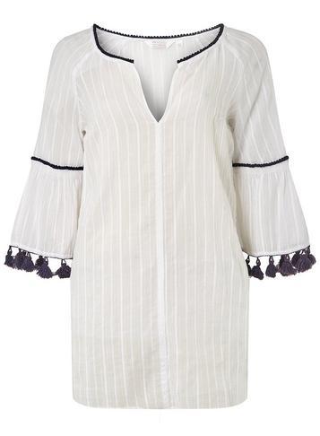 Dorothy Perkins *dp Beach Navy Tassel Trim Ivory Cover Up