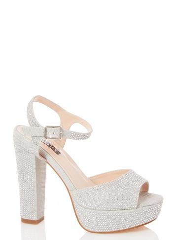 *quiz Shimmer Diamante Block Sandals