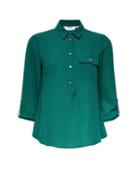 Dorothy Perkins Petite Green Roll Sleeve Shirt