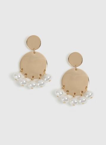 Dorothy Perkins White Pearl Gold Drop Earrings