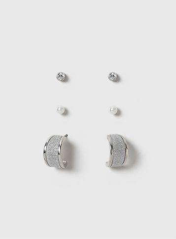 Dorothy Perkins Silver Stud And Glitter Hoop Earring Pack