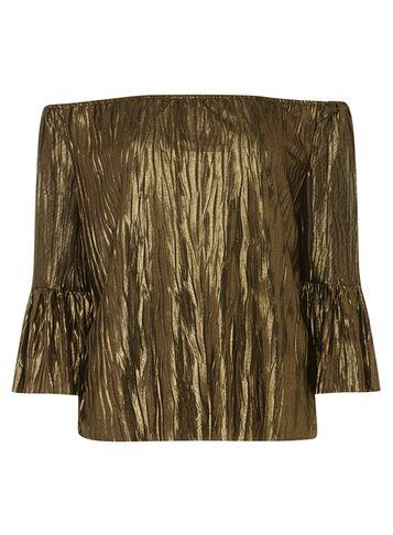 Dorothy Perkins Gold Plisse Pleated Bardot Top