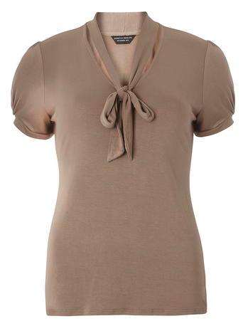 Dorothy Perkins Mocha Jersey Tie Neck Top