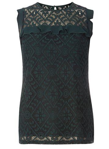 Dorothy Perkins *tall Green Lace Frill Top