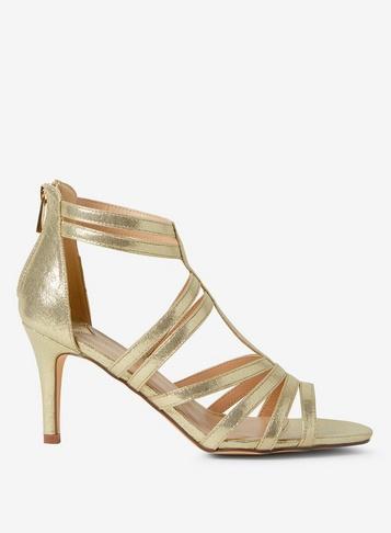 Dorothy Perkins Wide Fit Gold Textured Sara Heeled Sandals