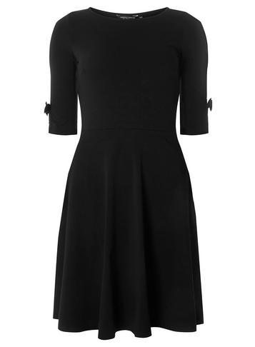 Dorothy Perkins Black Bow Sleeve Fit And Flare Dress