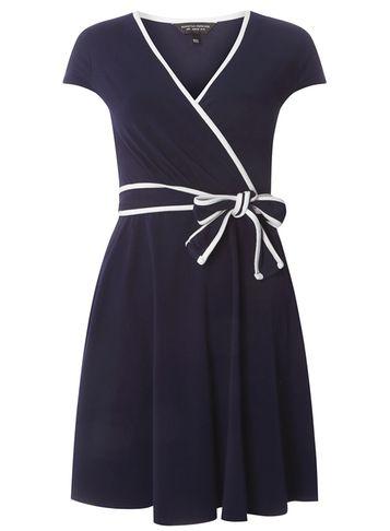 Dorothy Perkins Navy Contrast Trim Wrap Dress