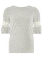 Dorothy Perkins Grey Flutter Sleeve Lace Insert Top