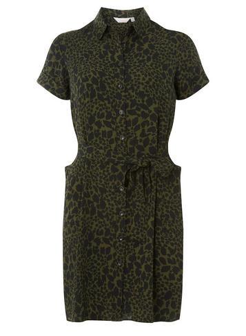 Dorothy Perkins Petite Khaki Animal Print Shirt Dress
