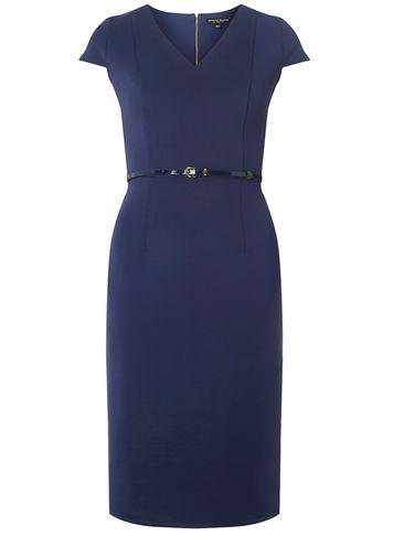 Dorothy Perkins Navy Scuba Belted Pencil Dress