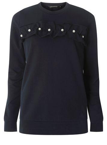 Dorothy Perkins Navy Pearl Frill Sweat Top