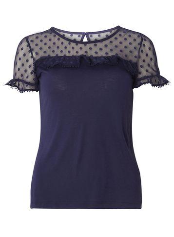 Dorothy Perkins Petite Navy Spot Mesh T-shirt