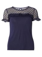 Dorothy Perkins Petite Navy Spot Mesh T-shirt