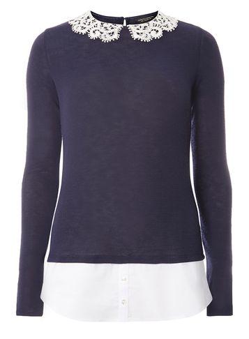 Dorothy Perkins *tall Navy Crochet Collar Knitted Jumper