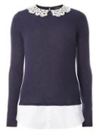 Dorothy Perkins *tall Navy Crochet Collar Knitted Jumper