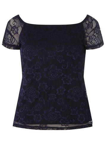 Dorothy Perkins Navy Lace Bardot Top
