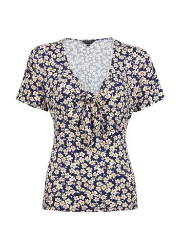 Dorothy Perkins Navy Ditsy Print Tie Front Top