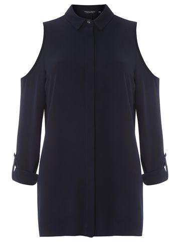 Dorothy Perkins Navy Cold Shoulder Shirt