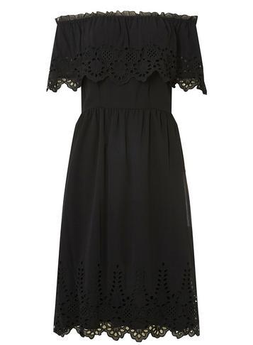 Dorothy Perkins Black Bardot Cutwork Midi Skater Dress