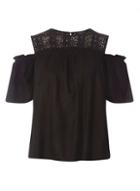 Dorothy Perkins Black Lace Yoke Frill Cold Shoulder Top