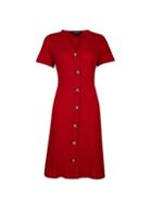 Dorothy Perkins Red Ribbed Horn Button Fit And Flare Dress