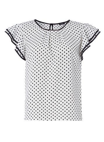Dorothy Perkins *roman Originals White Polka Dot Frill Top
