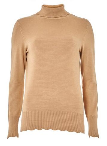 Dorothy Perkins Camel Scallop Edge Roll Neck Jumper