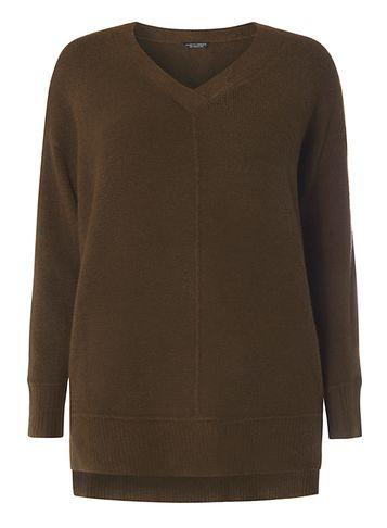 Dorothy Perkins Dp Curve Khaki V-neck Jumper