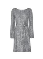Dorothy Perkins Silver Sequin Belted Fit And Flare Dress