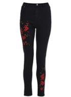 Dorothy Perkins *quiz Black Rose Embroidered Skinny Fit Jeans