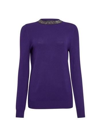 Dorothy Perkins Purple Embellished Choker Jumper