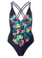Dorothy Perkins *dp Beach Navy Placement Print Swimsuit