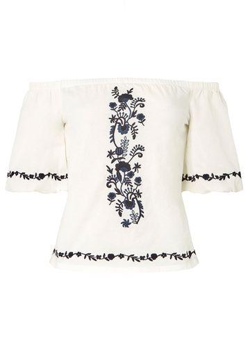 Dorothy Perkins Petite White And Navy Bardot Top