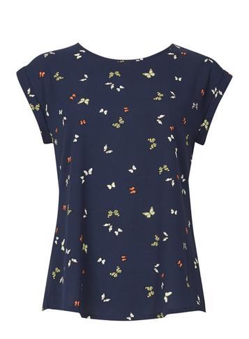 Dorothy Perkins *izabel London Navy Butterfly Roll Sleeve Top