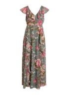 *vila Green V-neck Floral Print Maxi Dress