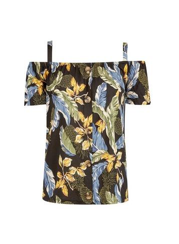 Dorothy Perkins Multi Colour Palm Print Soft Cold Shoulder Top