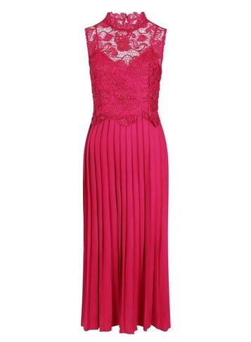 *little Mistress Pink Lace Pleat Maxi Dress