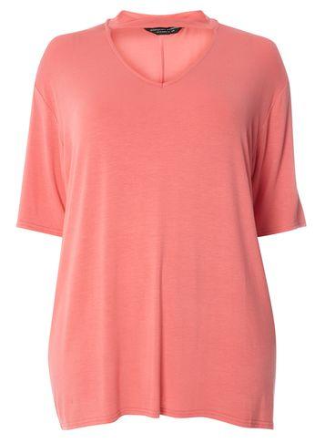Dorothy Perkins Dp Curve Coral Choker Neck T-shirt