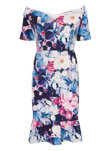 Dorothy Perkins *paper Dolls Multi Coloured Peplum Bardot Pencil Dress