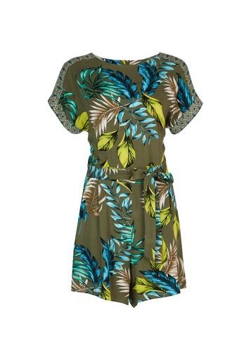 Dorothy Perkins Khaki Leaf And Tile Print Playsuit