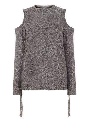 Dorothy Perkins *tall Silver Long Sleeve Cold Shoulder Top