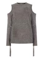 Dorothy Perkins *tall Silver Long Sleeve Cold Shoulder Top