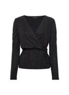 Dorothy Perkins *black Ruched Sleeve Wrap Top